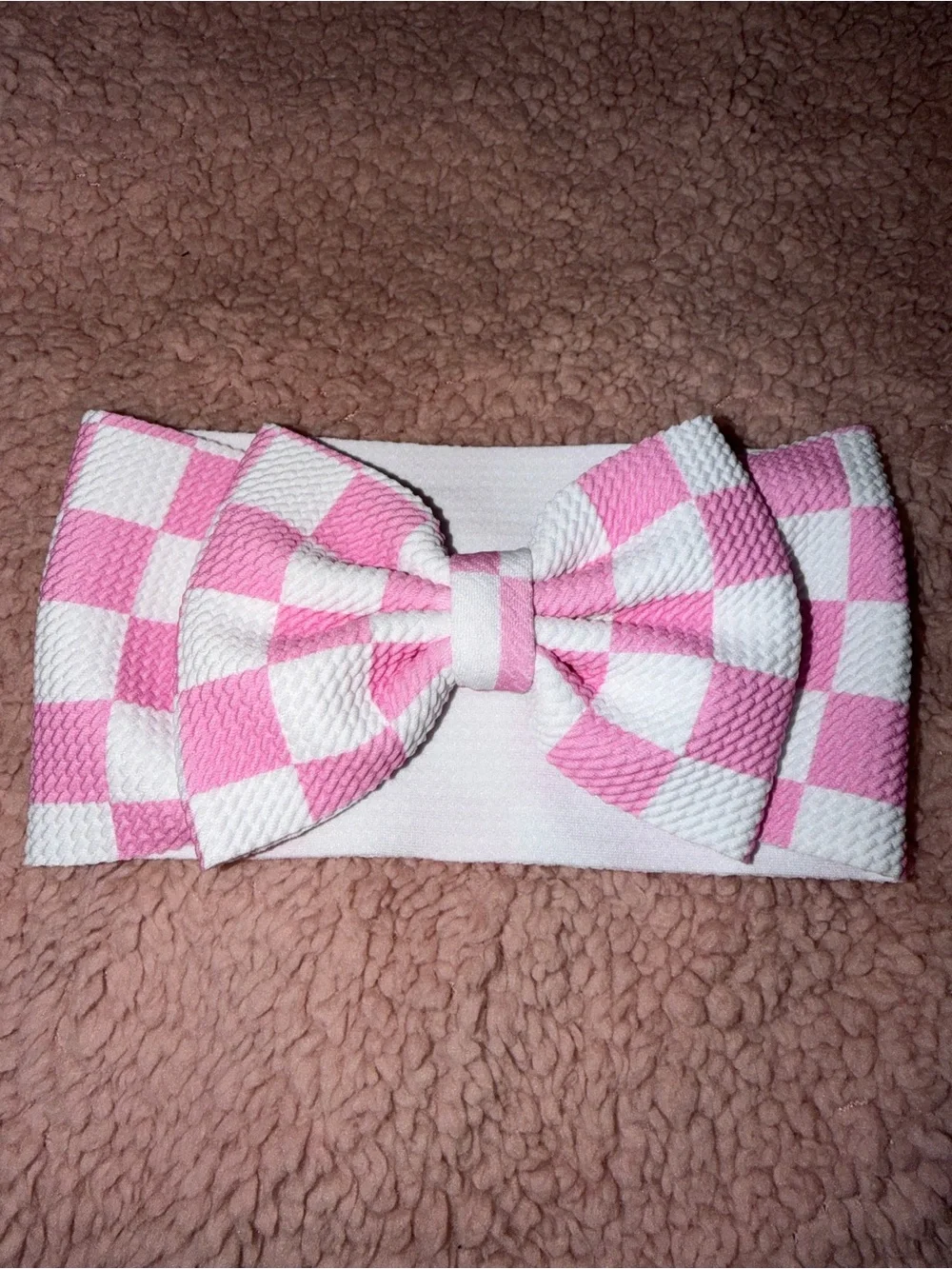 Pink Check Bow Headband for Kids